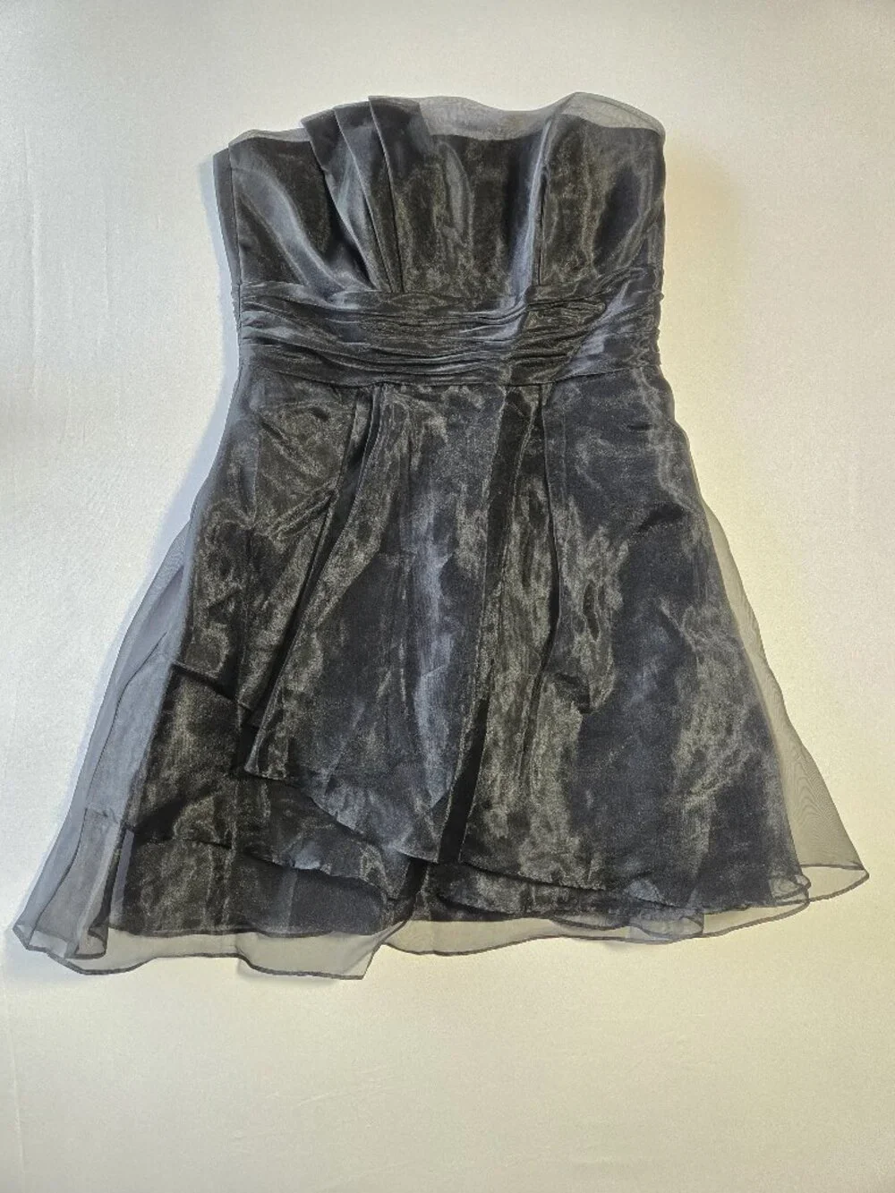 NWT David's Bridal Size 12 Black Strapless Organza Short Prom Dress Party F14335